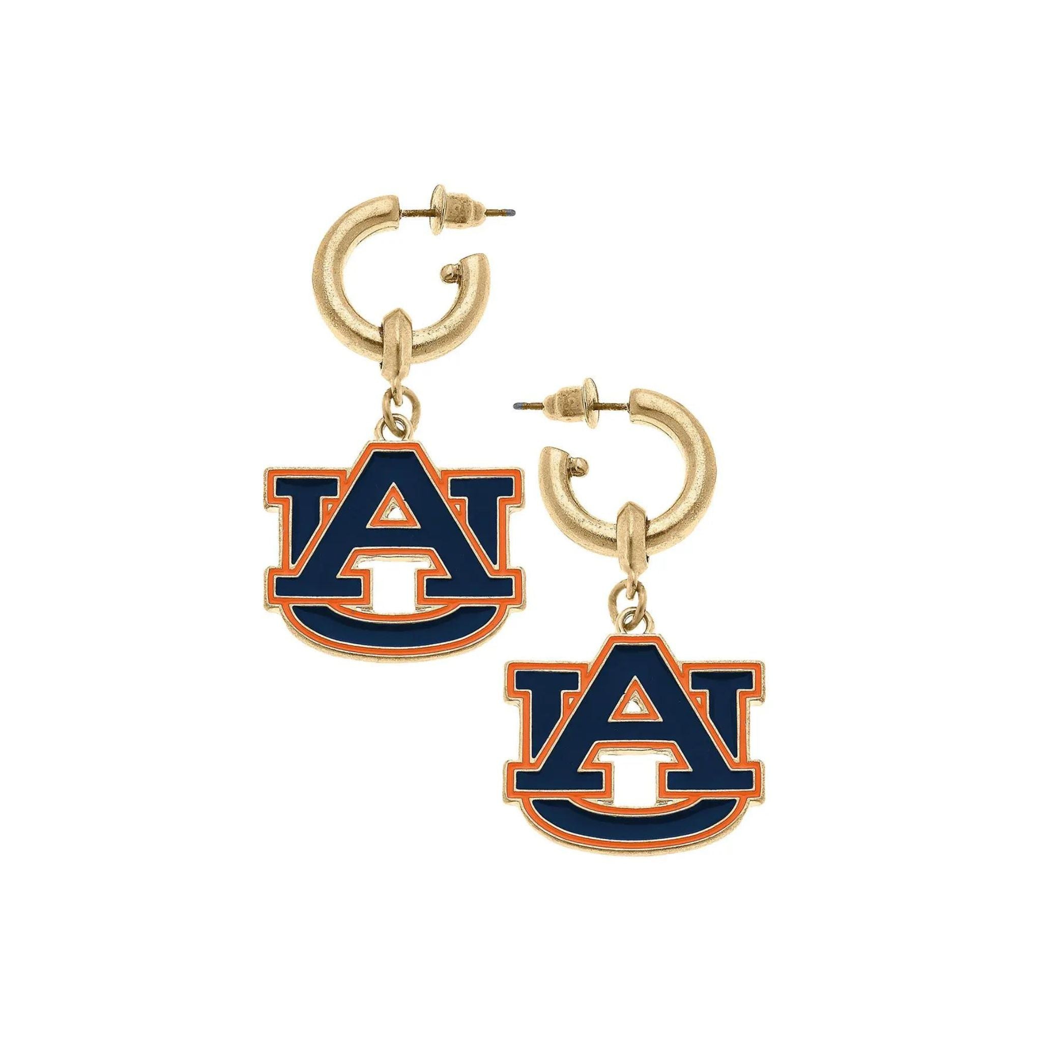 AUBURN Tigers Enamel Drop Hoop Earrings in Navy & Orange