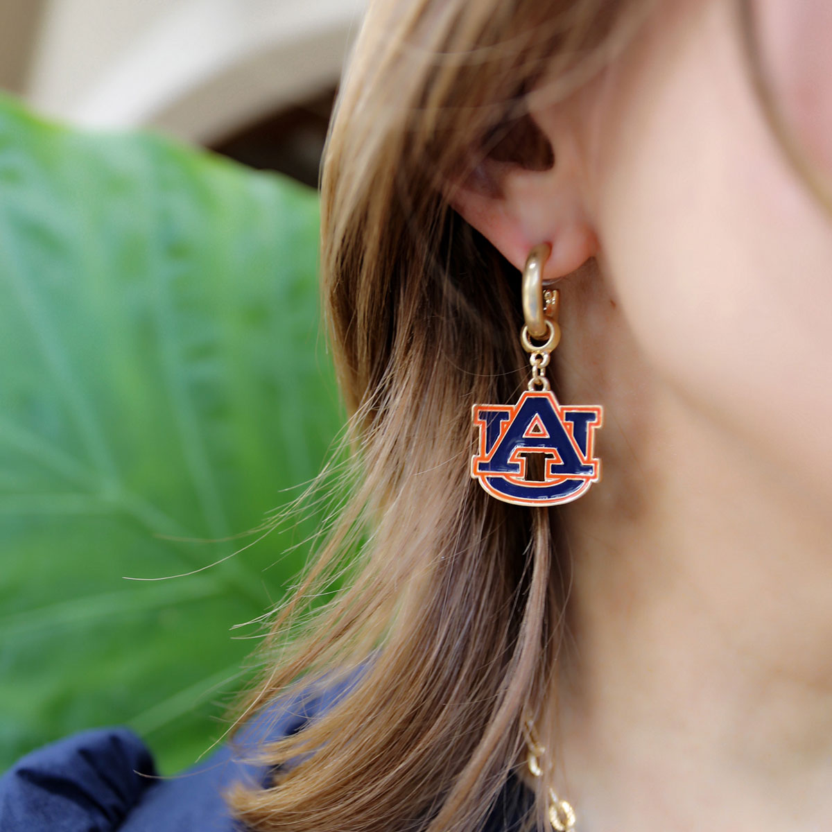 AUBURN Tigers Enamel Drop Hoop Earrings in Navy & Orange