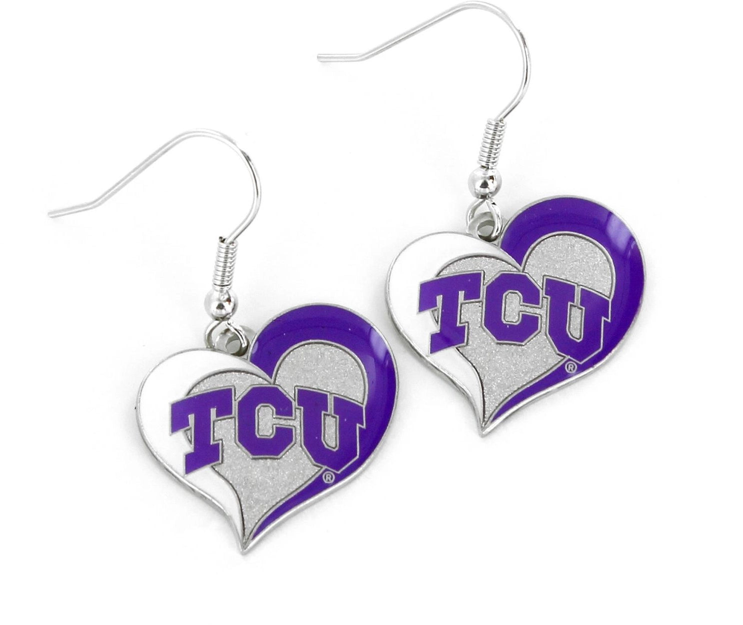 TCU Frogs Swirl Heart Logo Drop Earrings