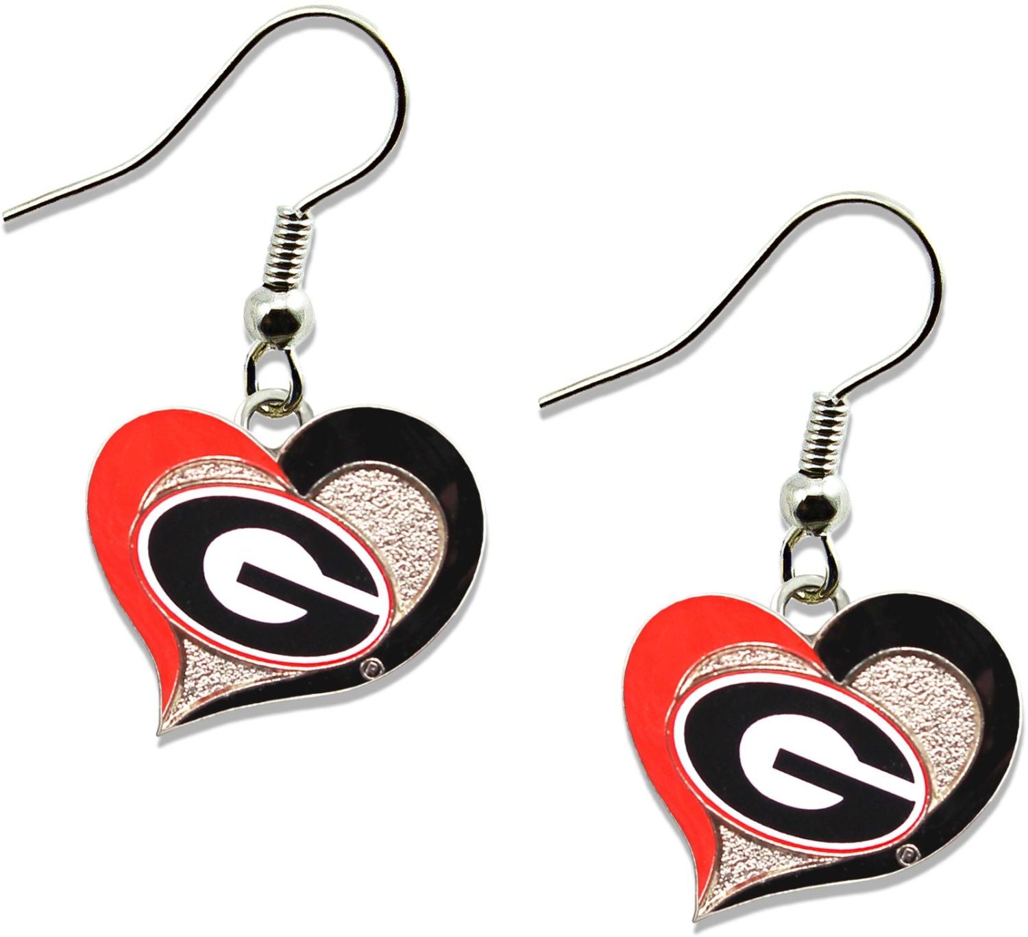 GEORGIA Bulldogs Swirl Heart Logo Drop Earrings