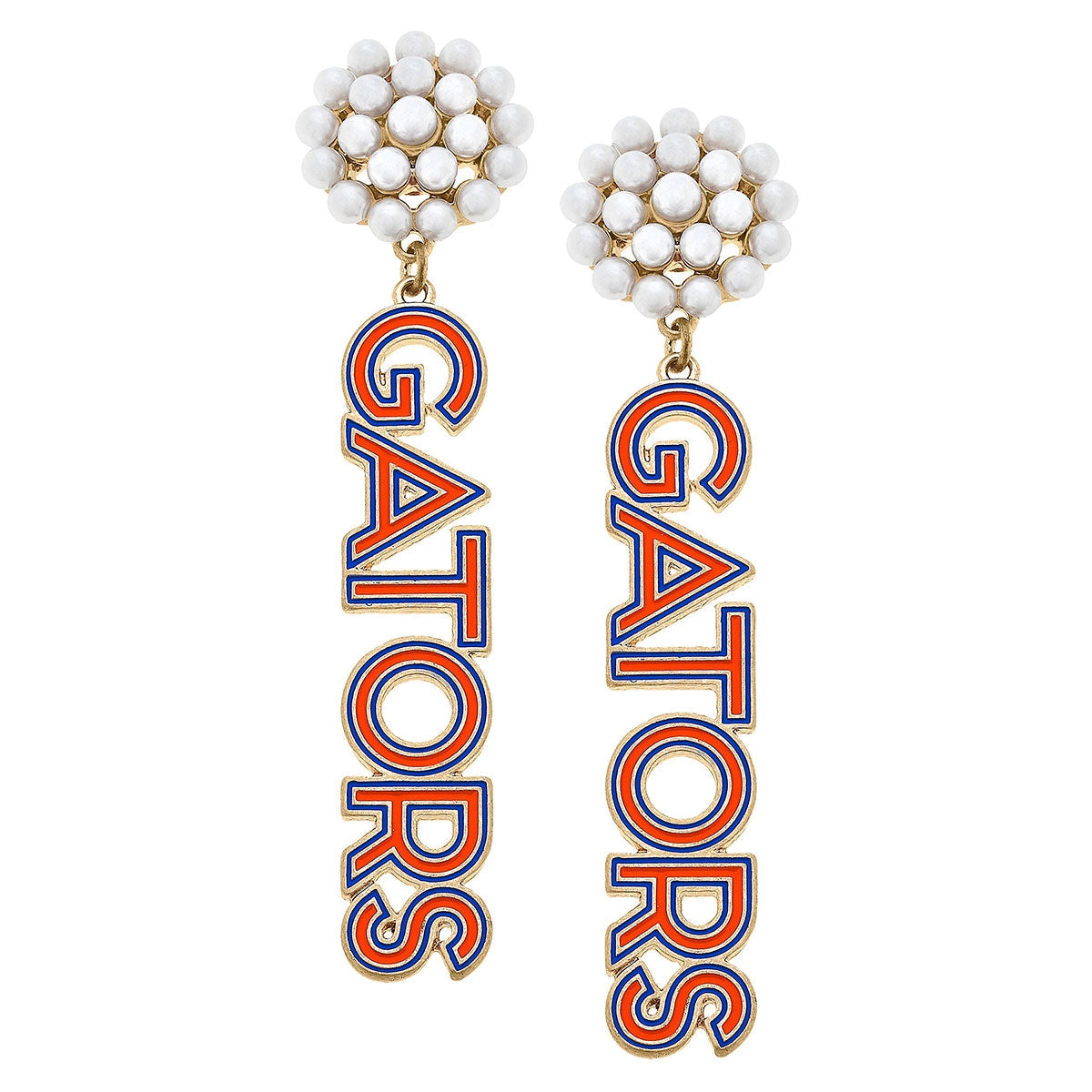 FLORIDA Gator Pearl Cluster Outline Enamel Drop Earrings