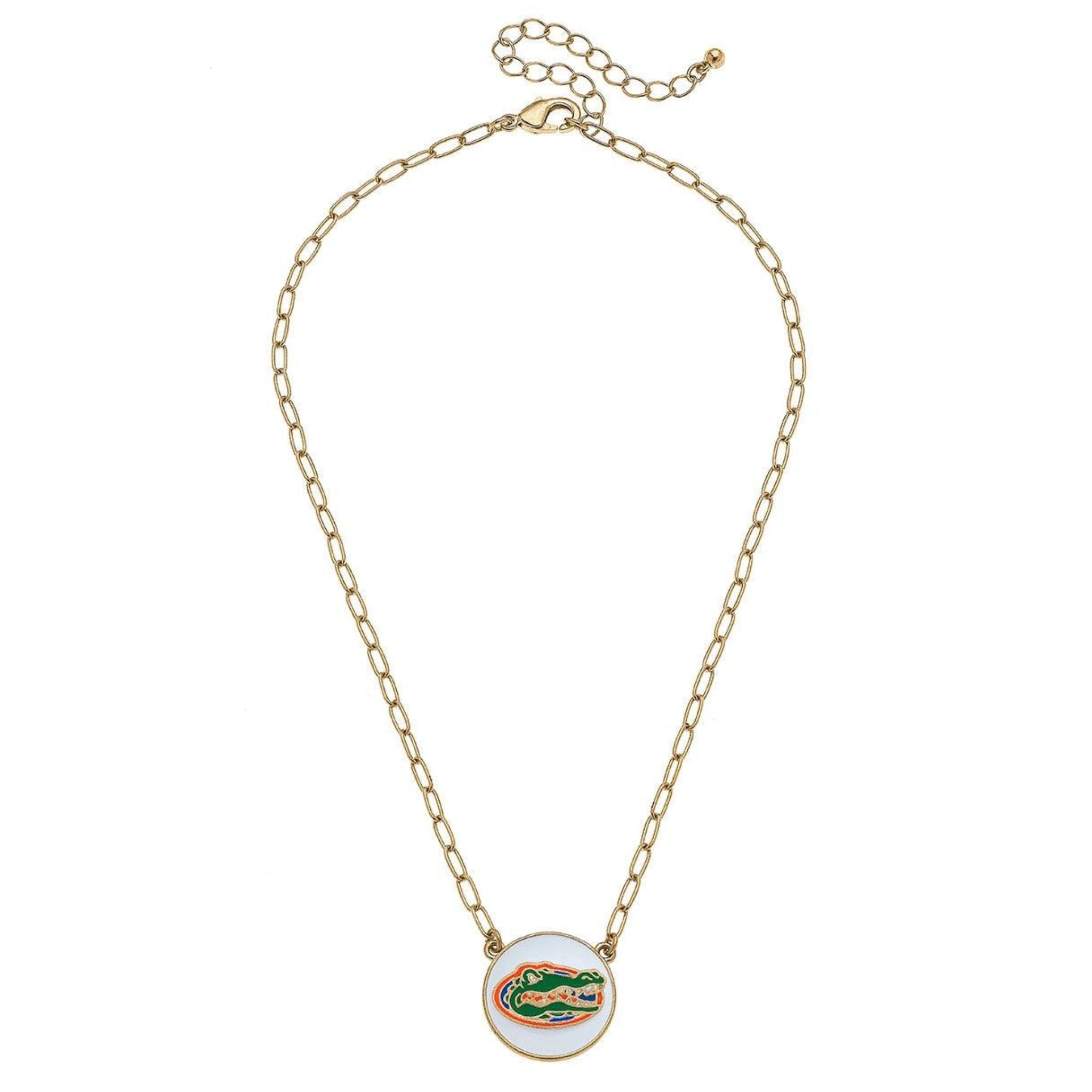 FLORIDA Gator Enamel Disk Pendant Necklace in White