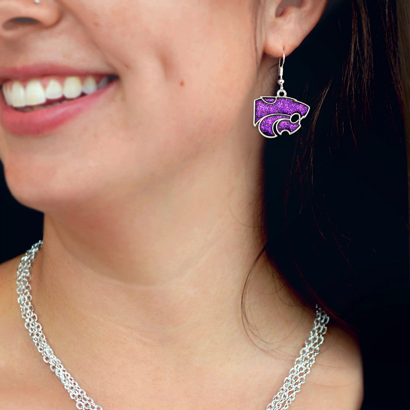 KANSAS STATE Cat Head Glitter Earrings