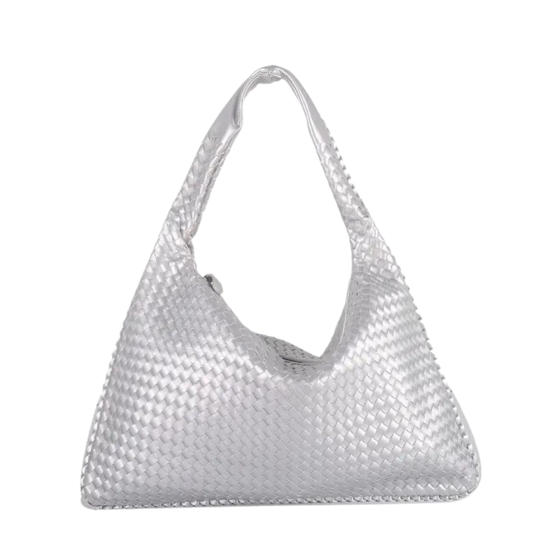 Lucia Woven Zipper Bag in Silver