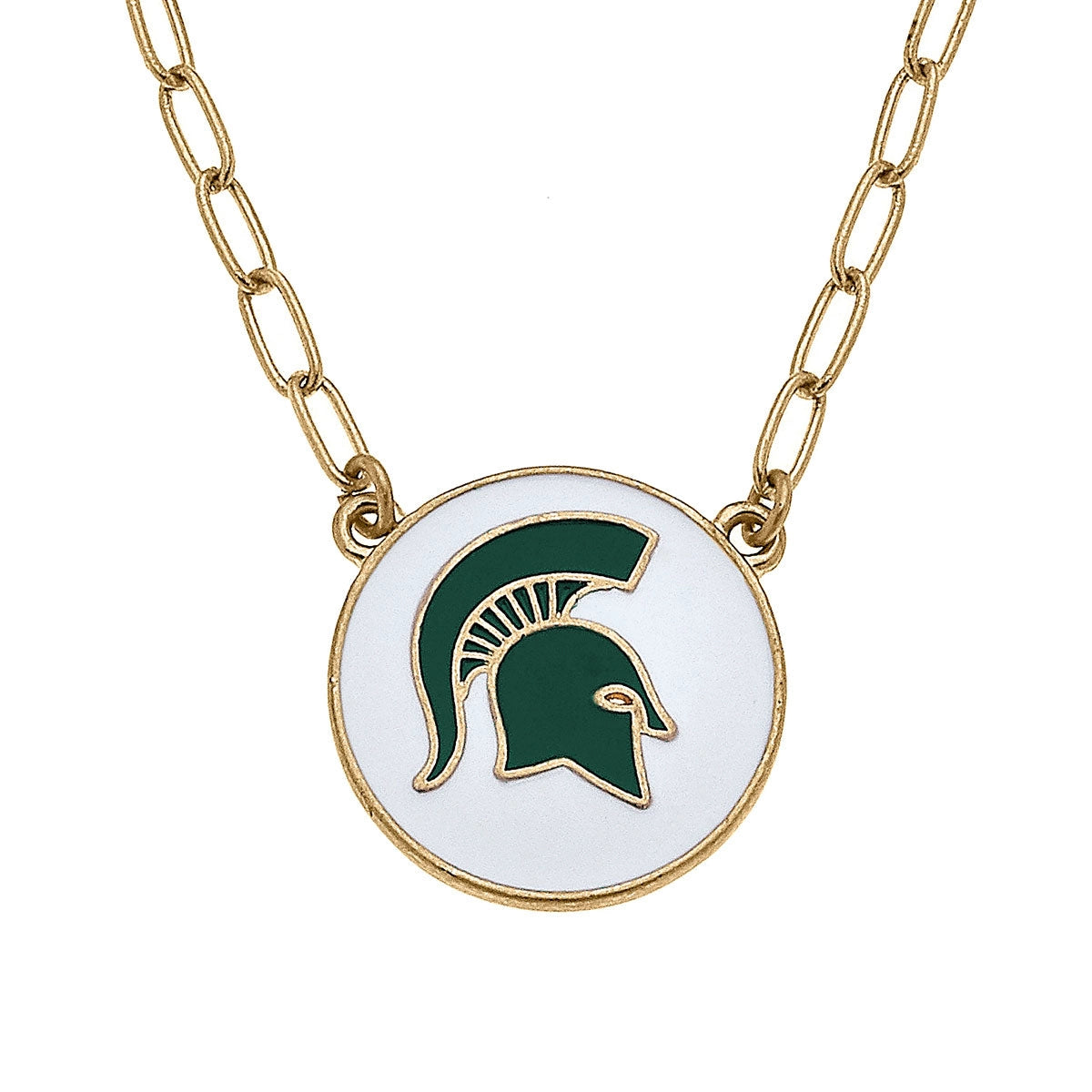 MICHIGAN STATE Spartans Enamel Disk Pendant Necklace in White