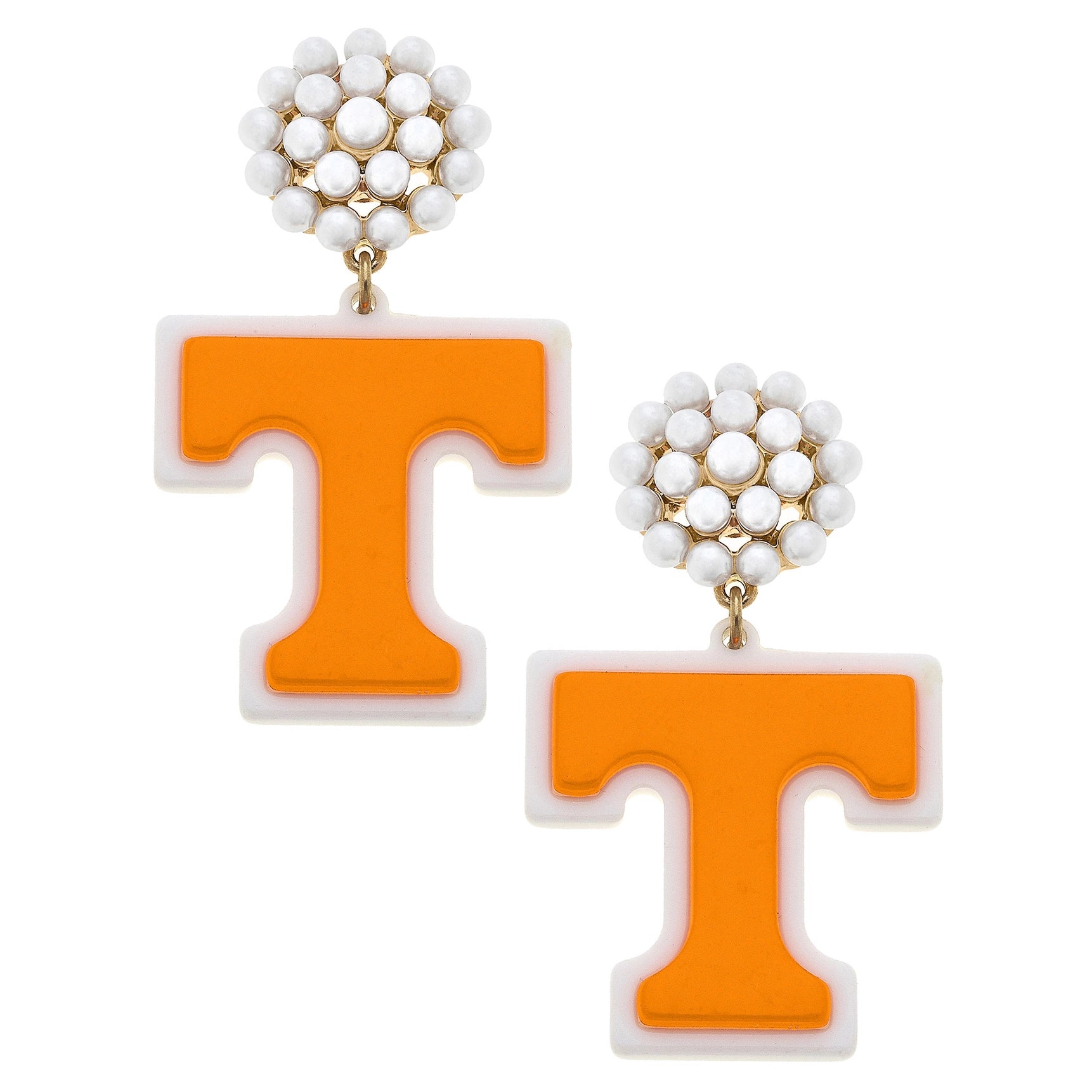 TENNESSEE Volunteers Pearl Cluster Resin Logo Earrings