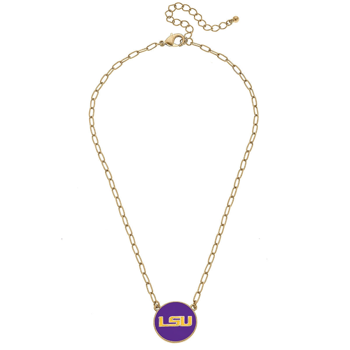 LSU Tigers Enamel Disc Pendant Necklace in Purple