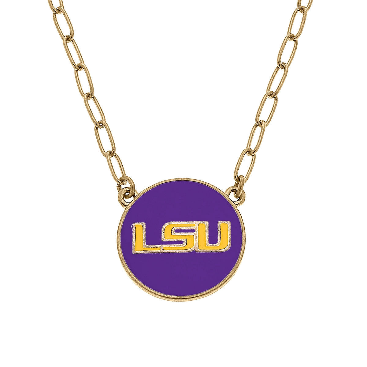 LSU Tigers Enamel Disc Pendant Necklace in Purple