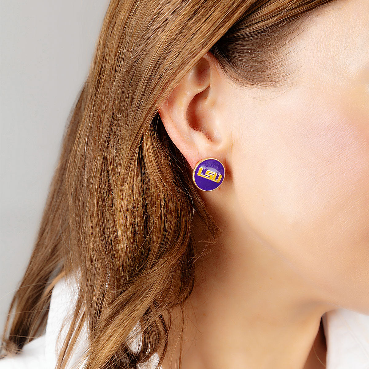 LSU Tigers Enamel Disc Stud Earrings in Purple