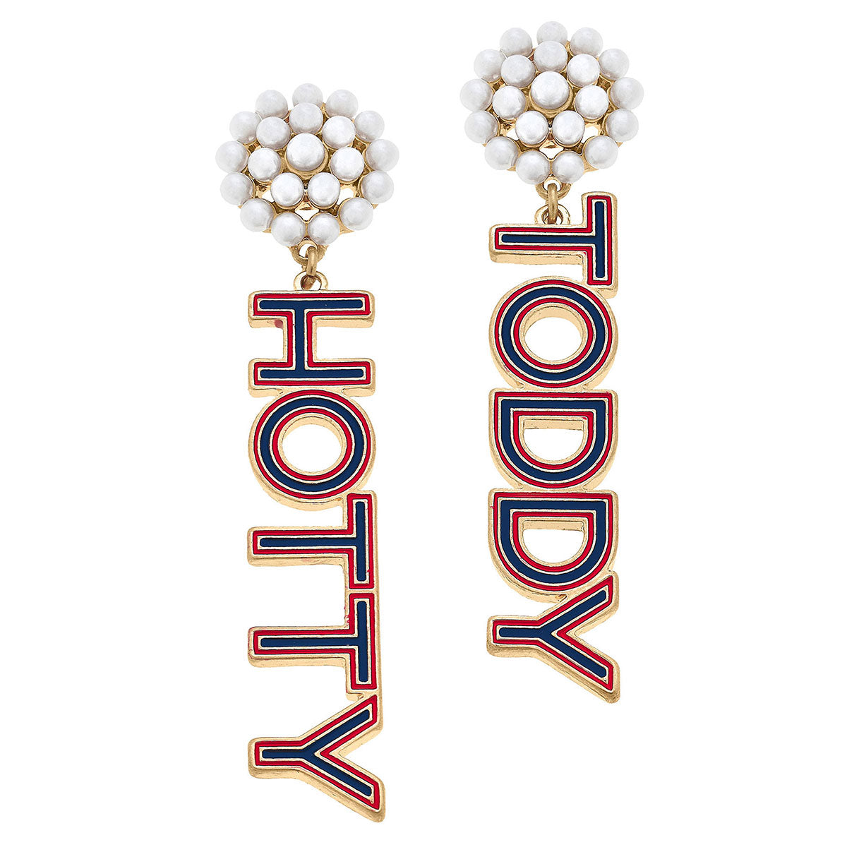 OLE MISS Rebel Pearl Cluster Enamel Outline Drop Earrings