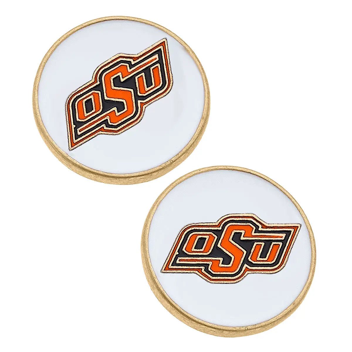 OKLAHOMA STATE Cowboys Enamel Disk Stud Earrings in White