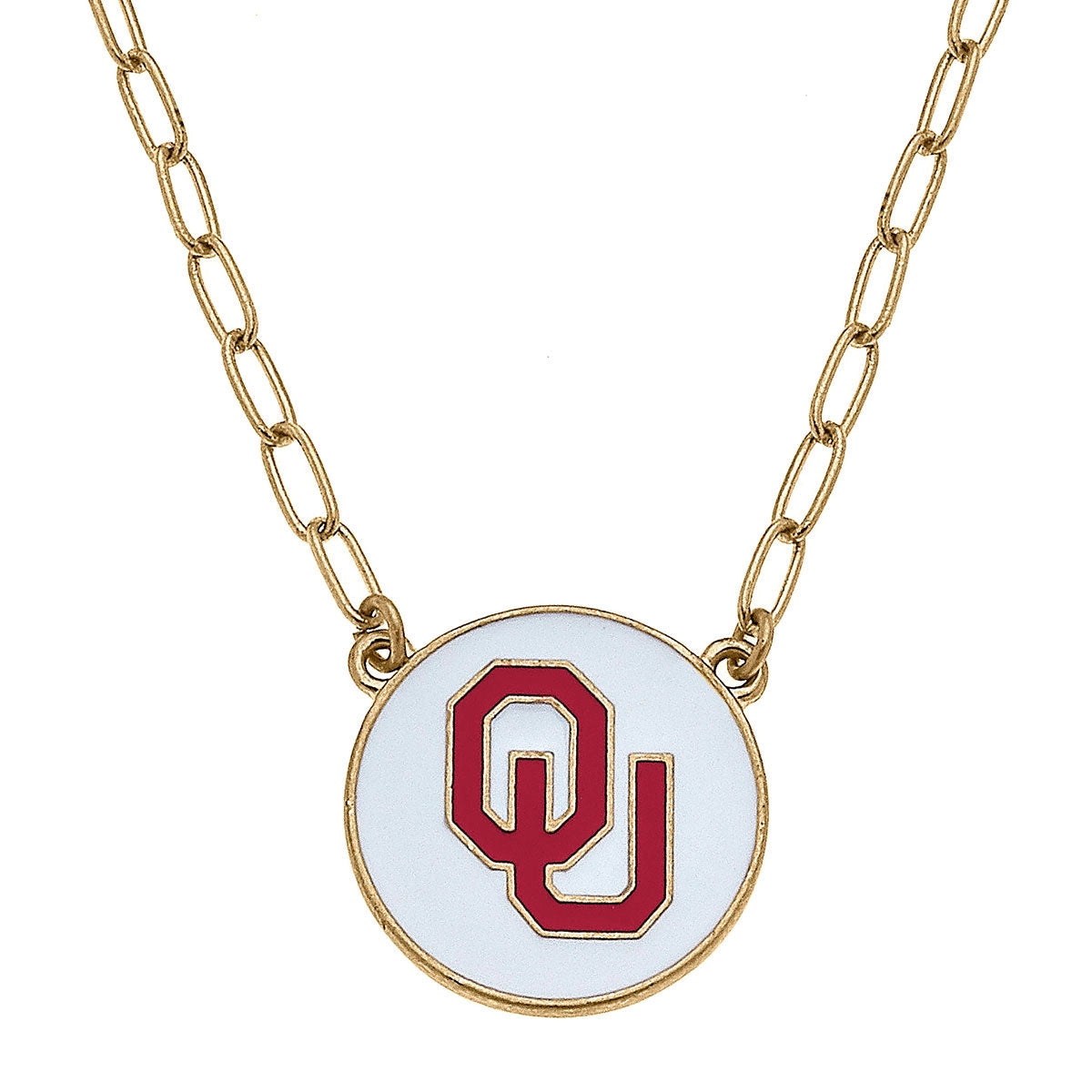 OKLAHOMA Sooners Emanel Disc Pendant Necklace in White