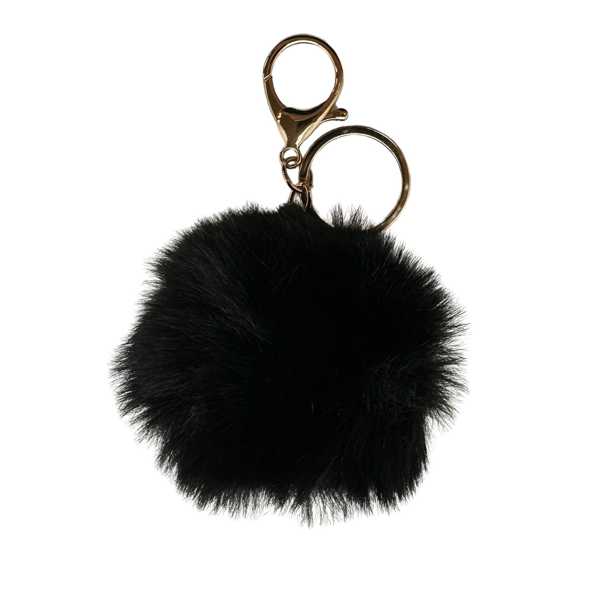 Faux Fur Pom Pom Keychain - Black