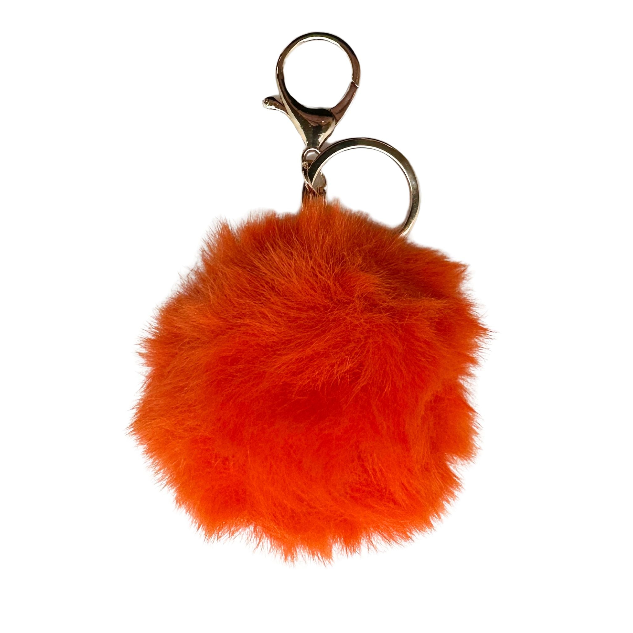 Faux Fur Pom Pom Keychain - Bright Orange