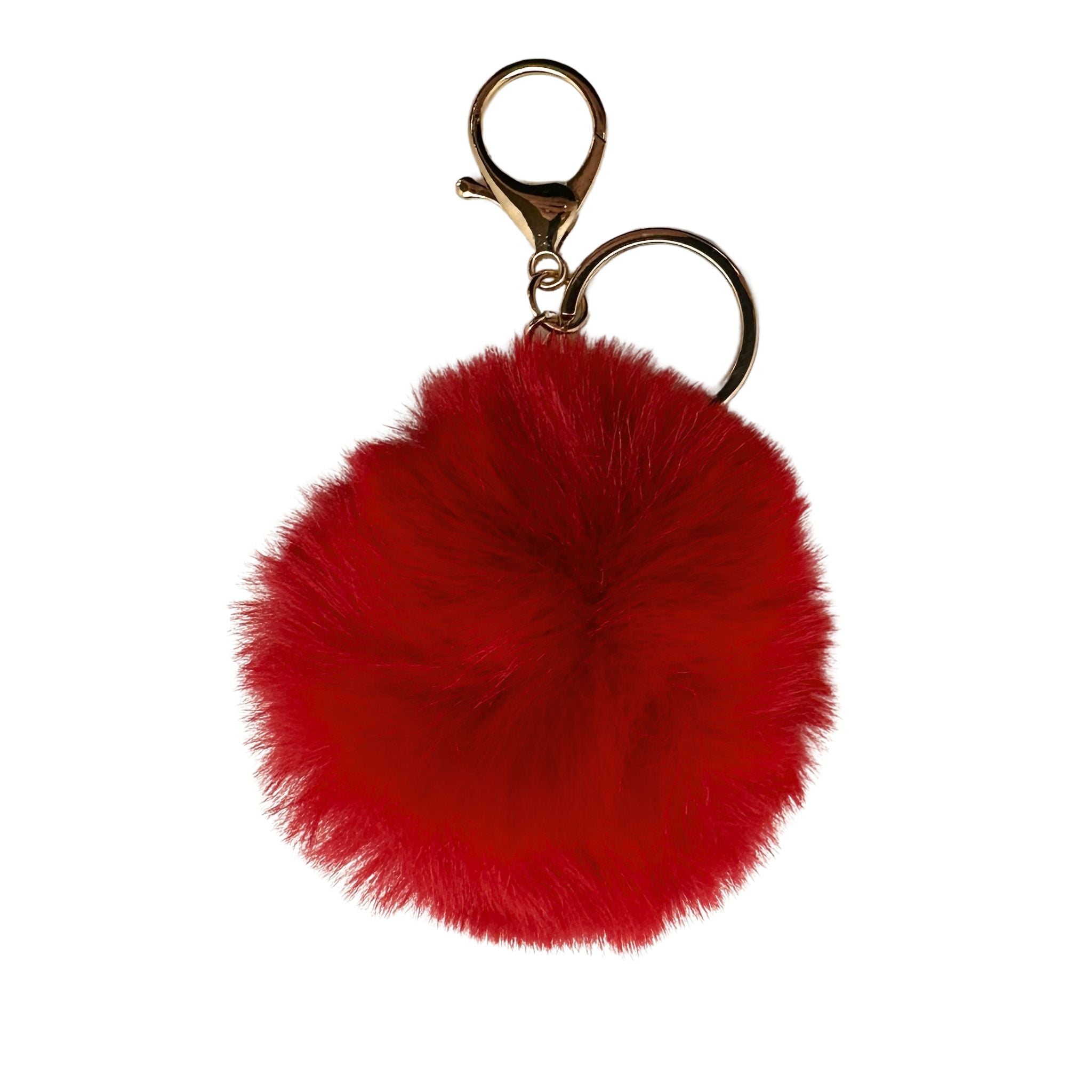 Faux Fur Pom Pom Keychain - Red