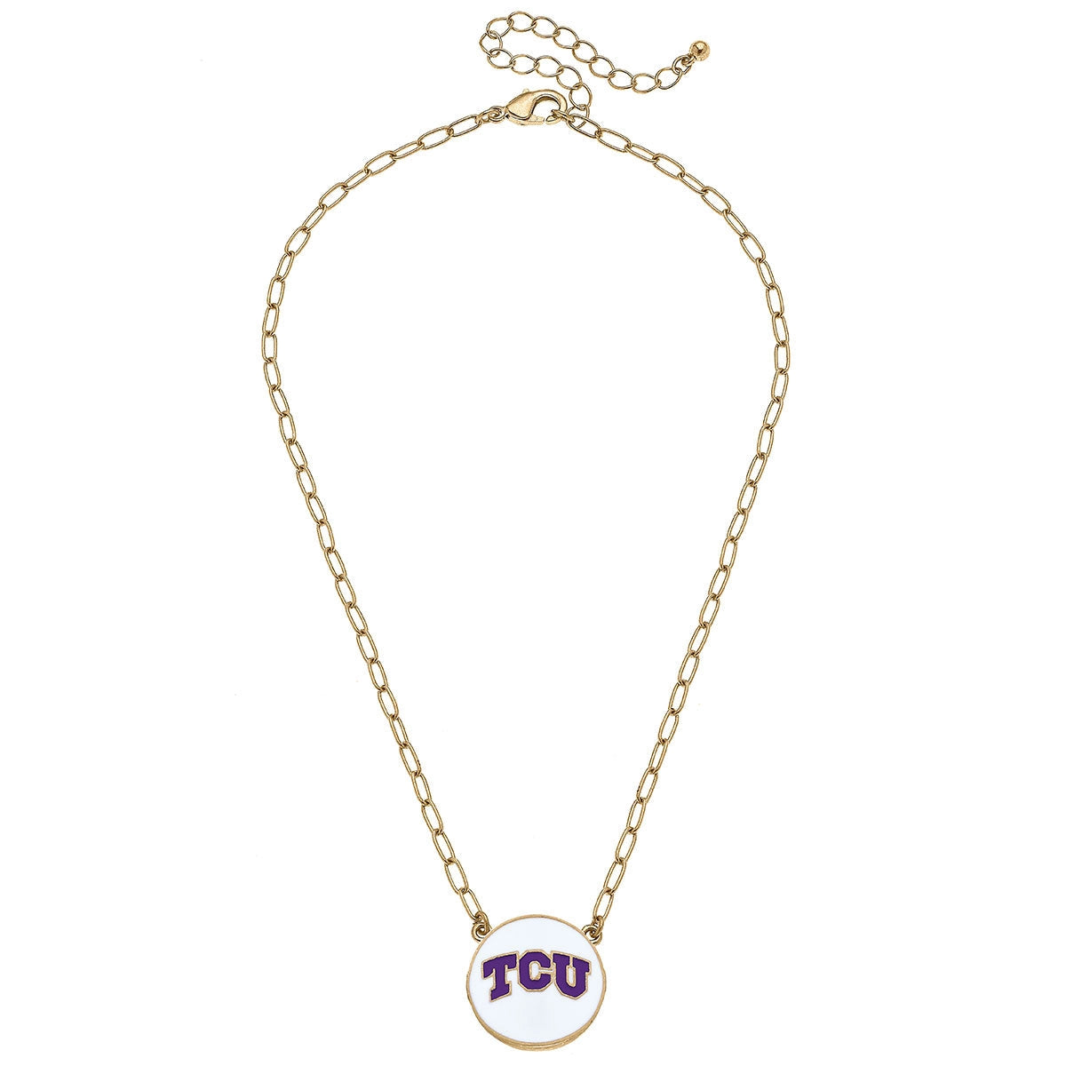 TCU Horned Frogs Enamel Disk Pendant Necklace in White