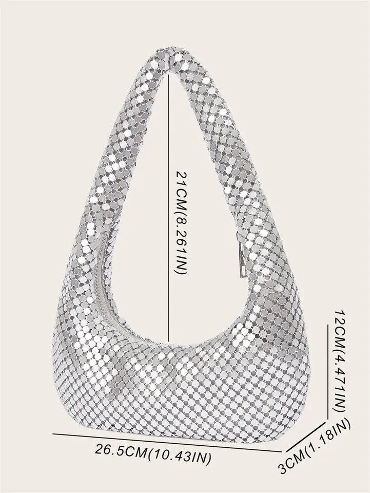 Allie Mesh Metal Hobo Bag Silver