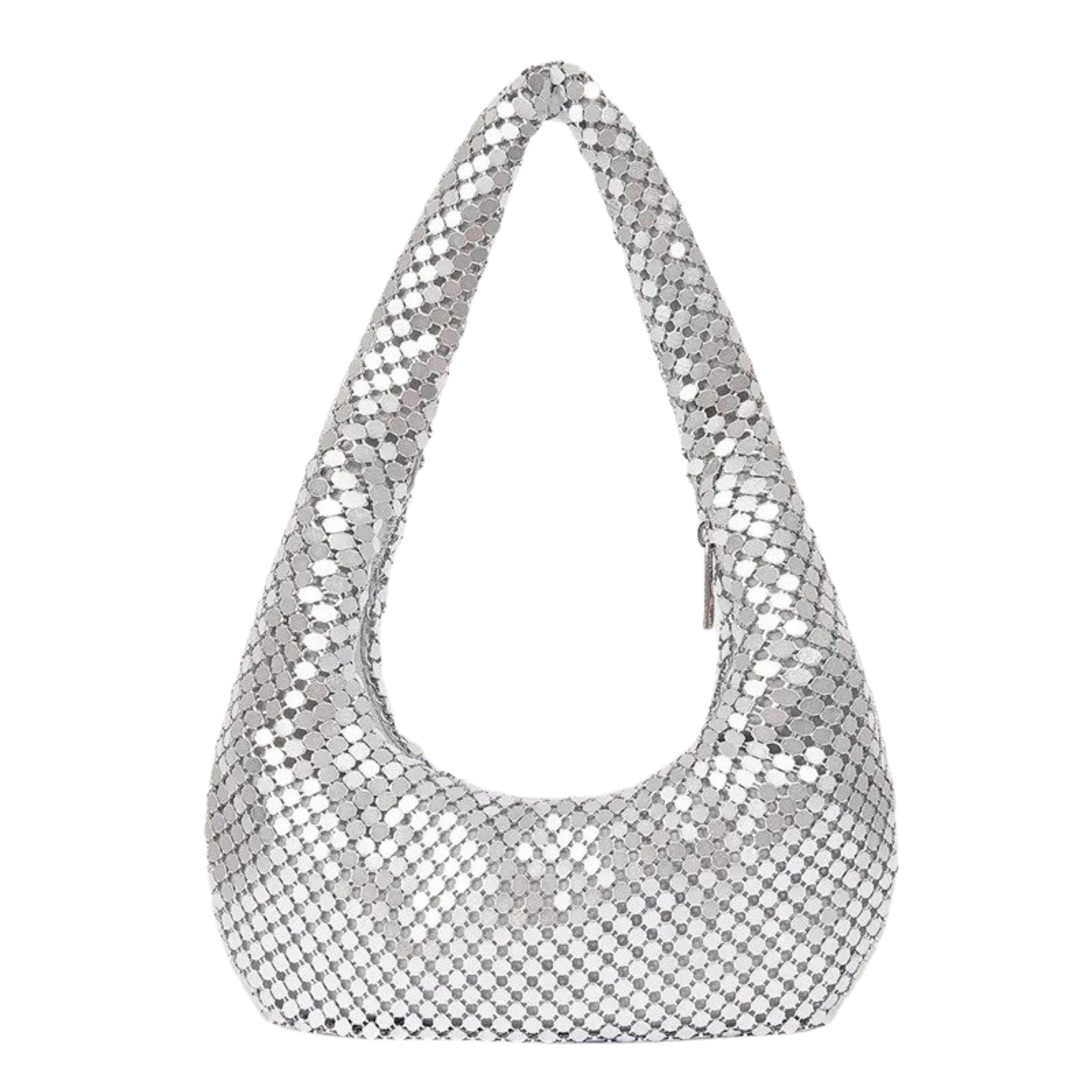 Allie Mesh Metal Hobo Bag Silver